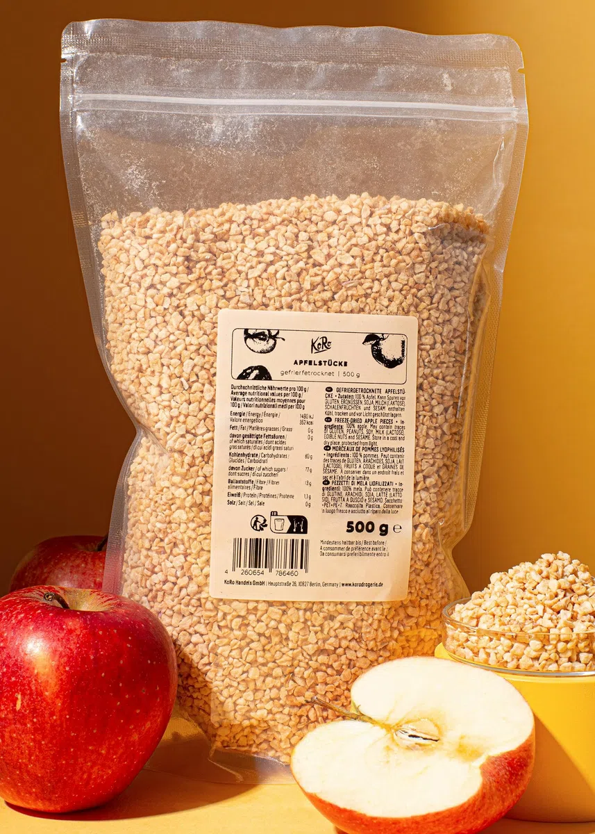 KoRo - Mela liofilizzata a pezzetti 500 g - 100% mela - snack naturale - croccante e dolce - nel porridge, sullo yogurt e in dolci