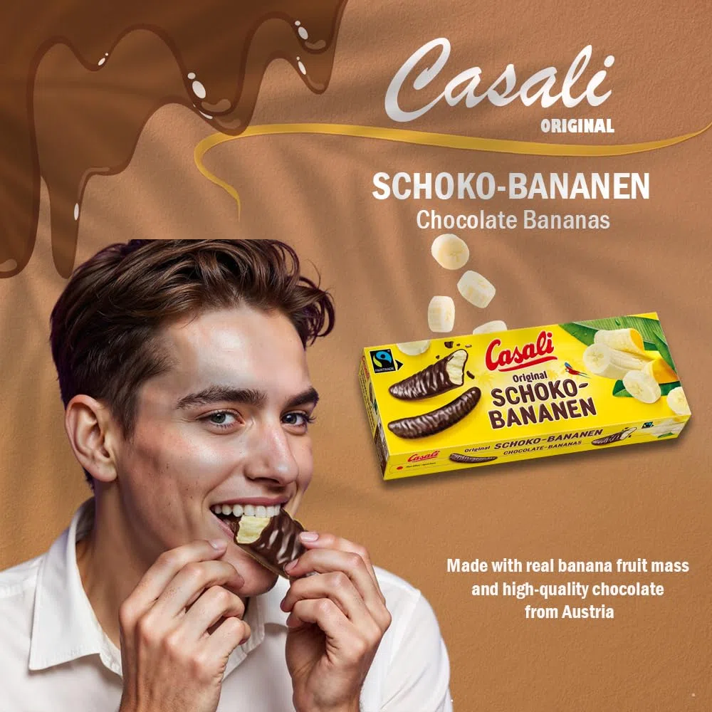 Casali Schoko Bananen - Irresistibili Dolcetti Alla Banana Ricoperti Di Cioccolato - 48 Pezzi, 600g x 6