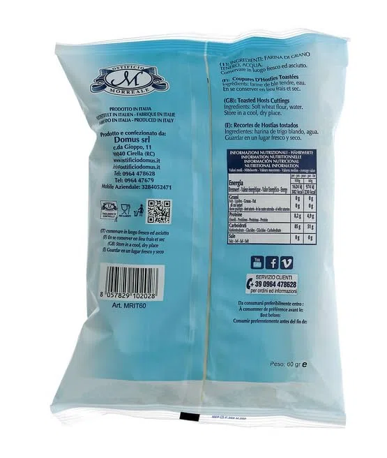 10 confezioni di Ritagli di ostie 600 gr. (10 buste da 60 gr.cadauna) croccanti e leggere.
