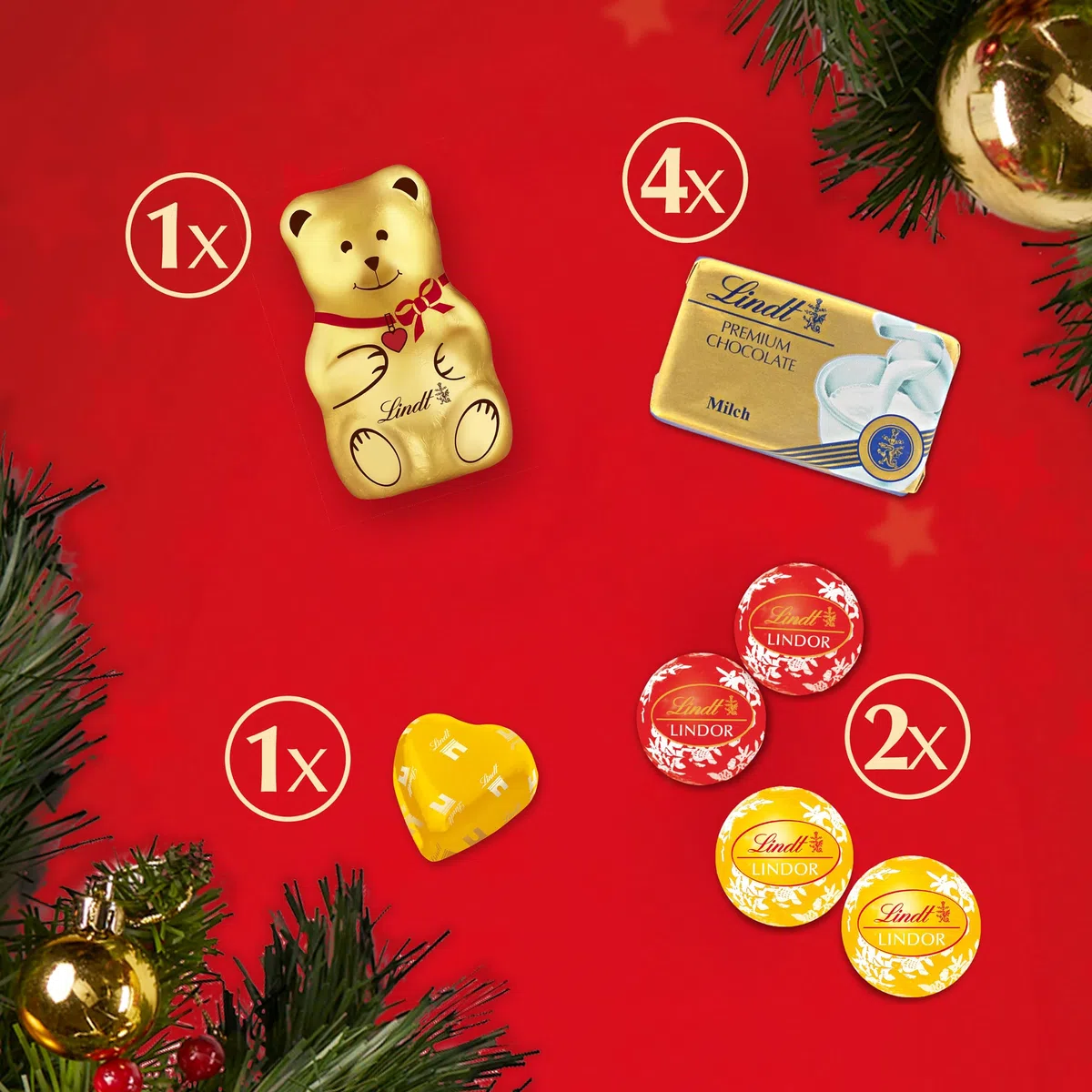 Calendario Dell'Avvento Teddy Lindt 170gr Cioccolatini al latte con Omaggio 2 Lettere di Babbo Natale + Penna Natalizia