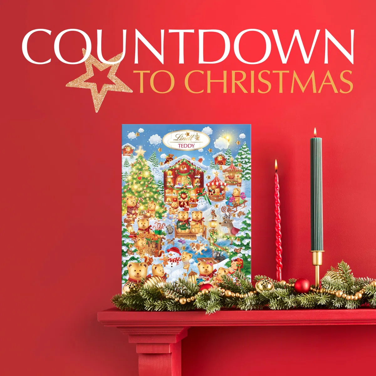 Calendario Dell'Avvento Teddy Lindt 170gr Cioccolatini al latte con Omaggio 2 Lettere di Babbo Natale + Penna Natalizia