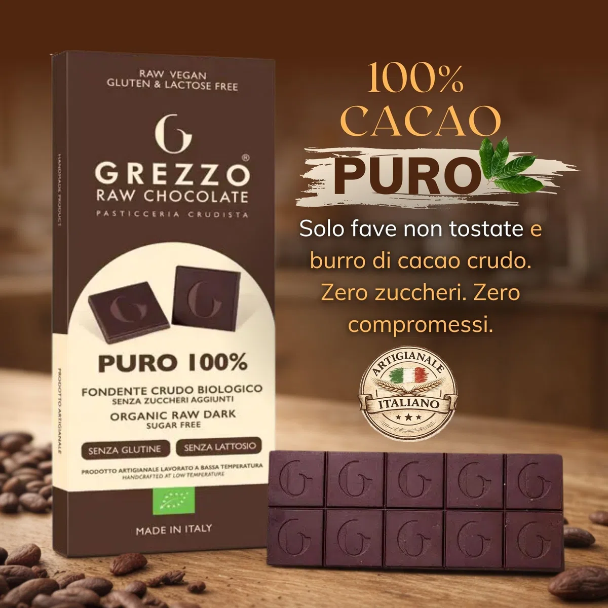 Cioccolato Fondente senza zucchero 100% PURO 4x45g – Cioccolato Senza Lattosio da Fave di Cacao Non Tostate – Cacao Crudo dal Perù – Lavorato a Pietra - Senza dolcificanti