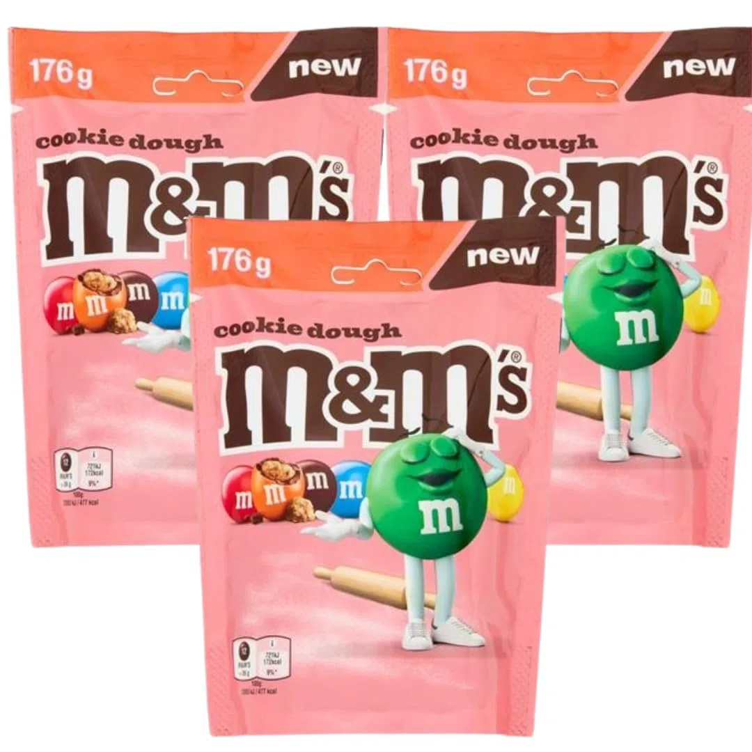3X Confezione Per M&M's Cookie Dough, Confetti al Cioccolato con Ripieno di Pasta Biscotto, 176 g, Confezione da 3