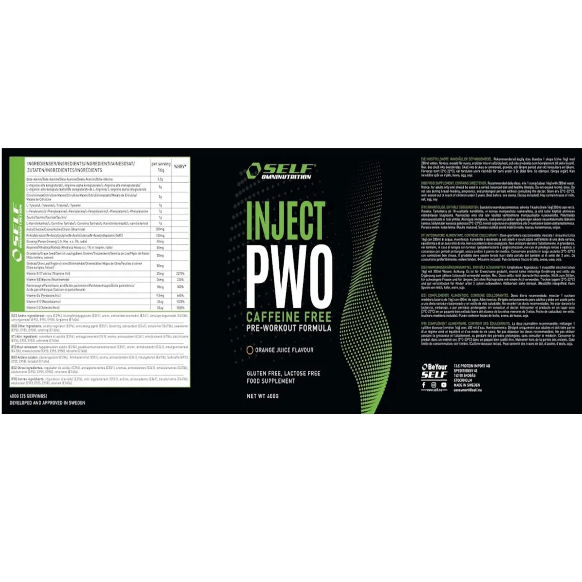 Self Omninutrition Inject PWO Caffeine Free 400 gr Gusto Arancia