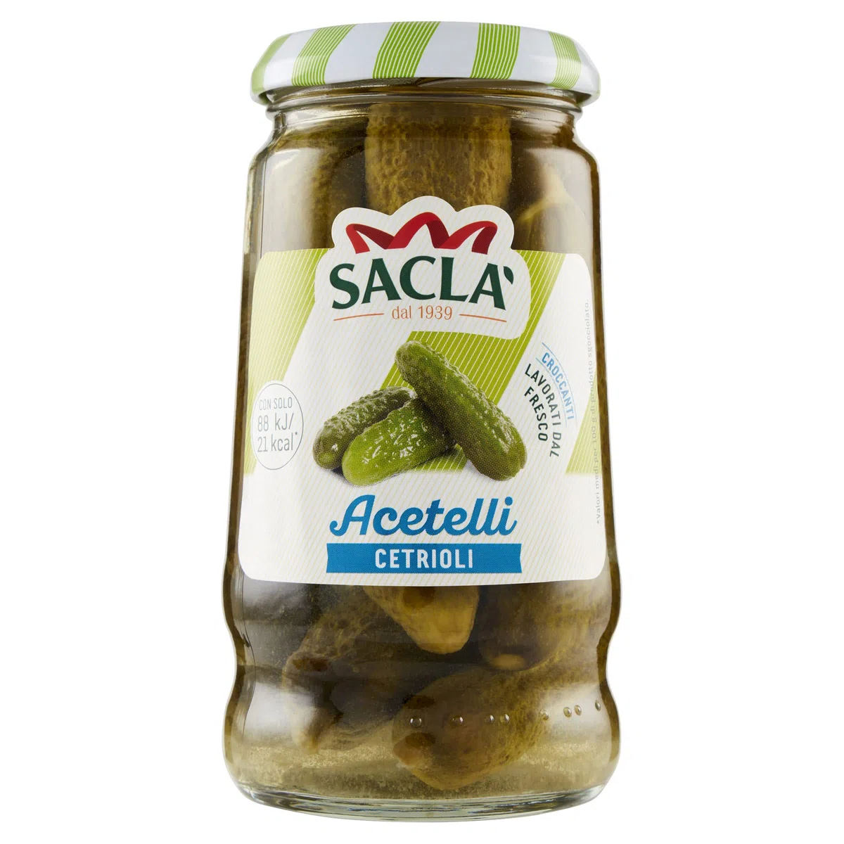 Saclà, Acetelli, Cetrioli All'Aceto di Vino, Ideali per Aperitivo, Antipasti e Insalate, Vaso Vetro, 290g (150g sgocciolato), Confezione da 12 pezzi