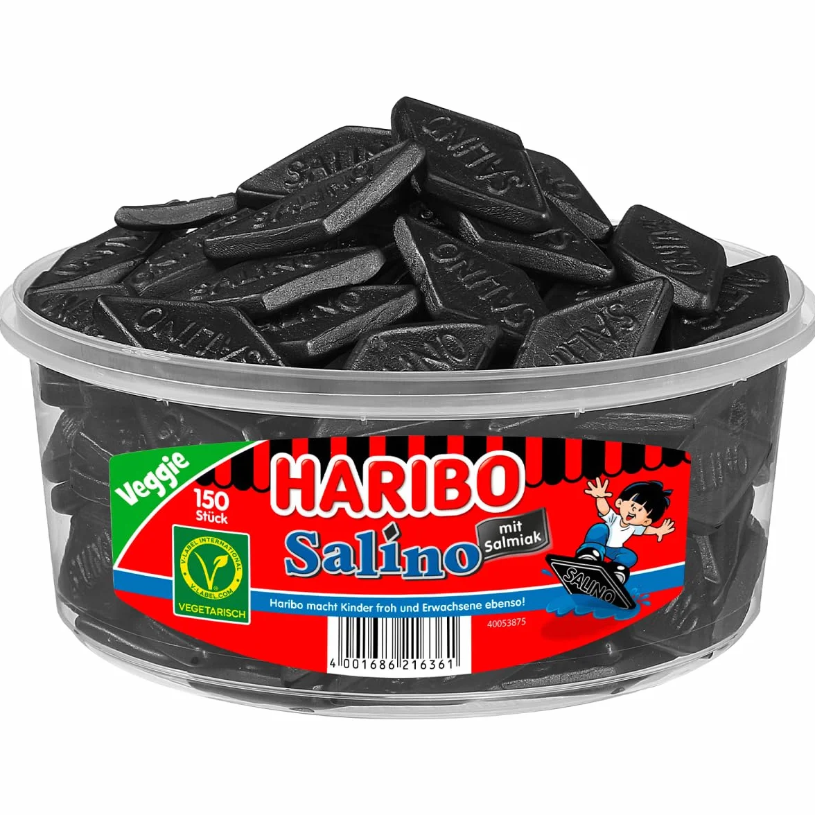 Haribo Salino, Bastoncini di Liquirizia, Dolciumi, 150 Pezzi, Barattolo da 1200g