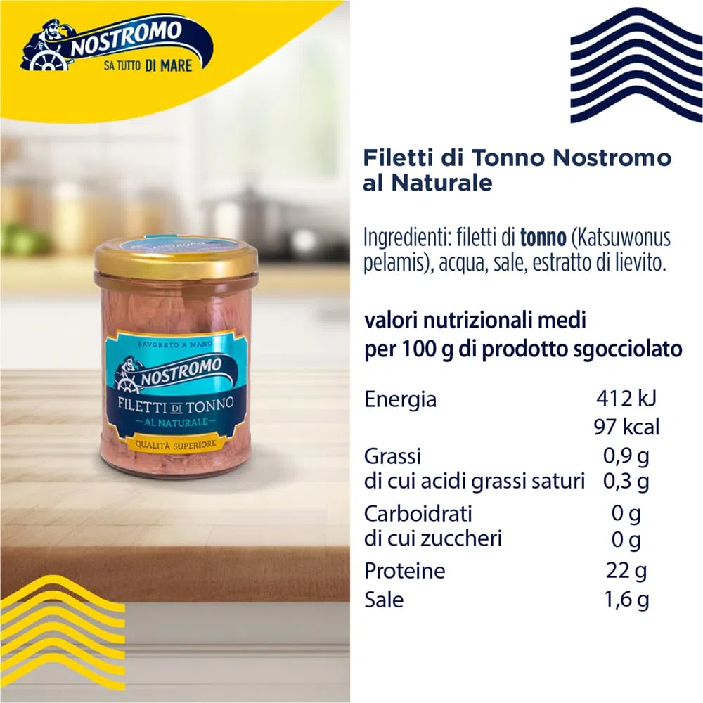 Nostromo - Filetti di tonno al naturale, 6 vasetti da 180gr. Qualità superiore, lavorati a mano, fonte di Omega 3