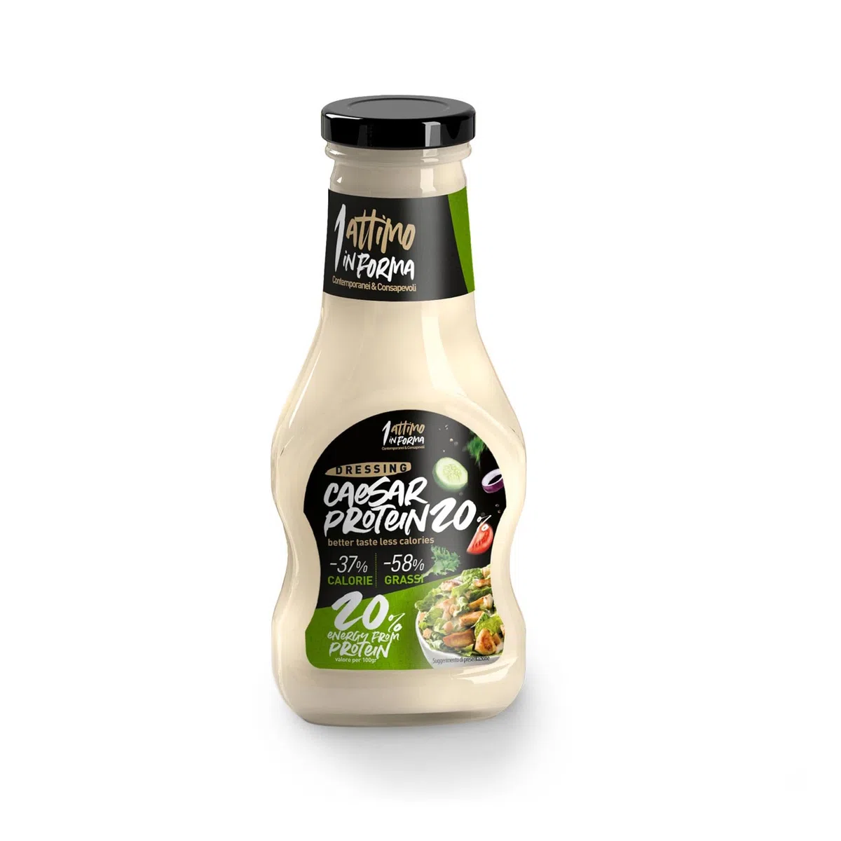 1 Attimo in Forma | Salsa 20% Proteica Gusto Caesar Dressing Condimento 250 ml a Basso Contenuto di Calorie e Grassi - Fonte di Proteine Salutare Benessere Gustosa Pranzo Cena Insalata