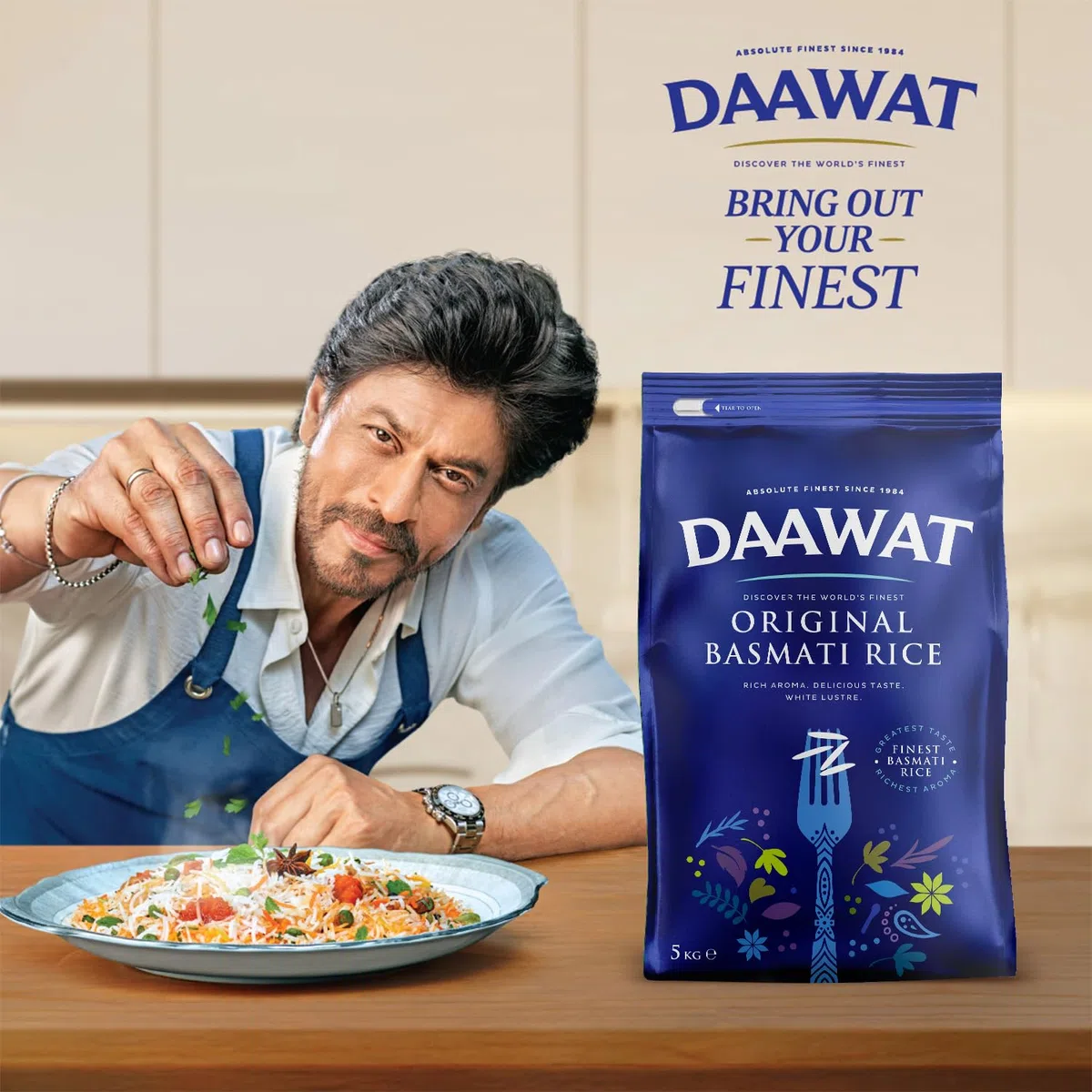Daawat Original Basmati Rice with Rice Aroma, Delicious Taste, White Lustre, Perfectly Aged, Aromatic & Textural Grain, Rich Flavour with Sweet Taste, Ideal for All Types of Dishes - 5 kg