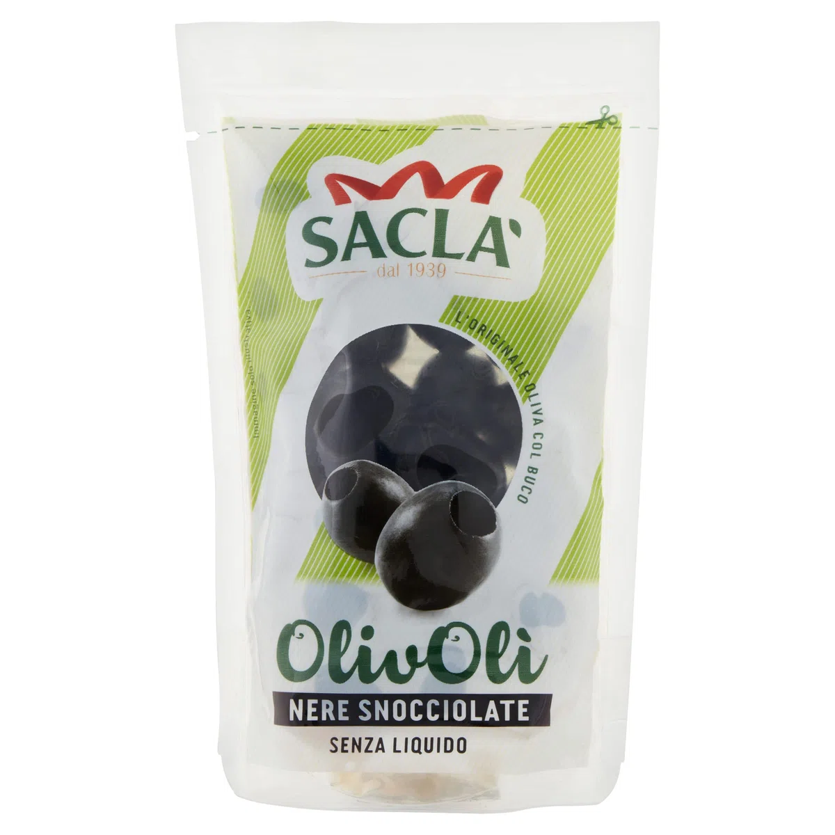 Saclà, OlivOlì, Olive Nere Snocciolate, Ideali per Insalate e per Arricchire i Tuoi Piatti, Busta, 75g, Senza Liquido, Confezione da 24 pezzi