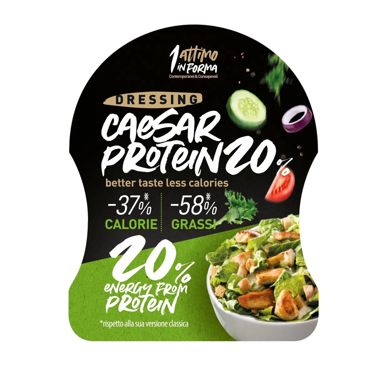 1 Attimo in Forma | Salsa 20% Proteica Gusto Caesar Dressing Condimento 250 ml a Basso Contenuto di Calorie e Grassi - Fonte di Proteine Salutare Benessere Gustosa Pranzo Cena Insalata