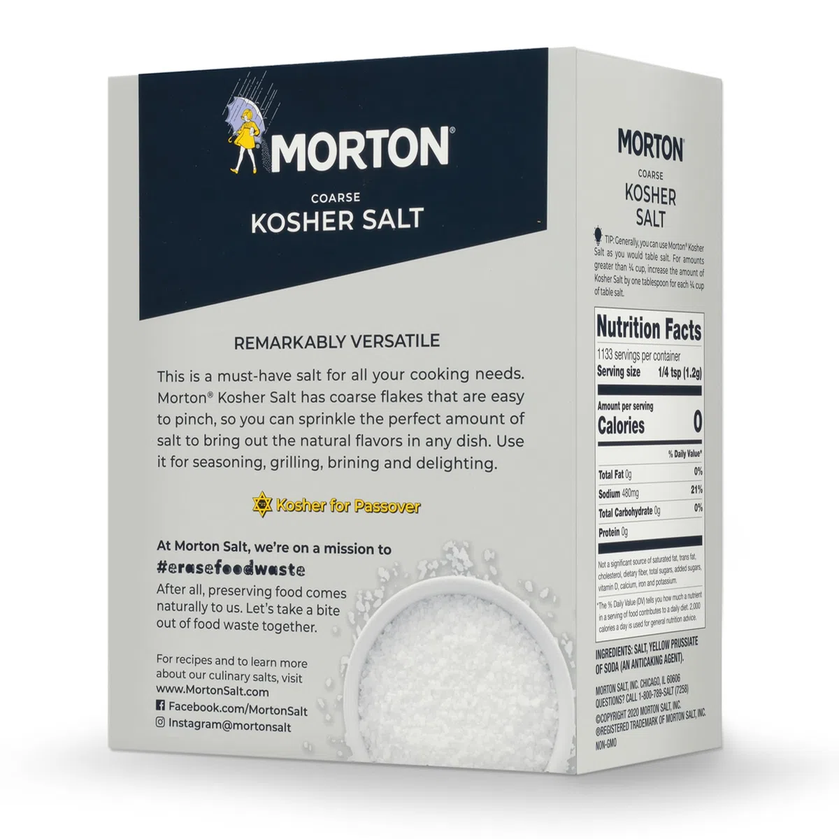 Morton Sale kosher, grosso, ideale per cucinare e cuocere al forno, (1,4 kg), confezione da 2