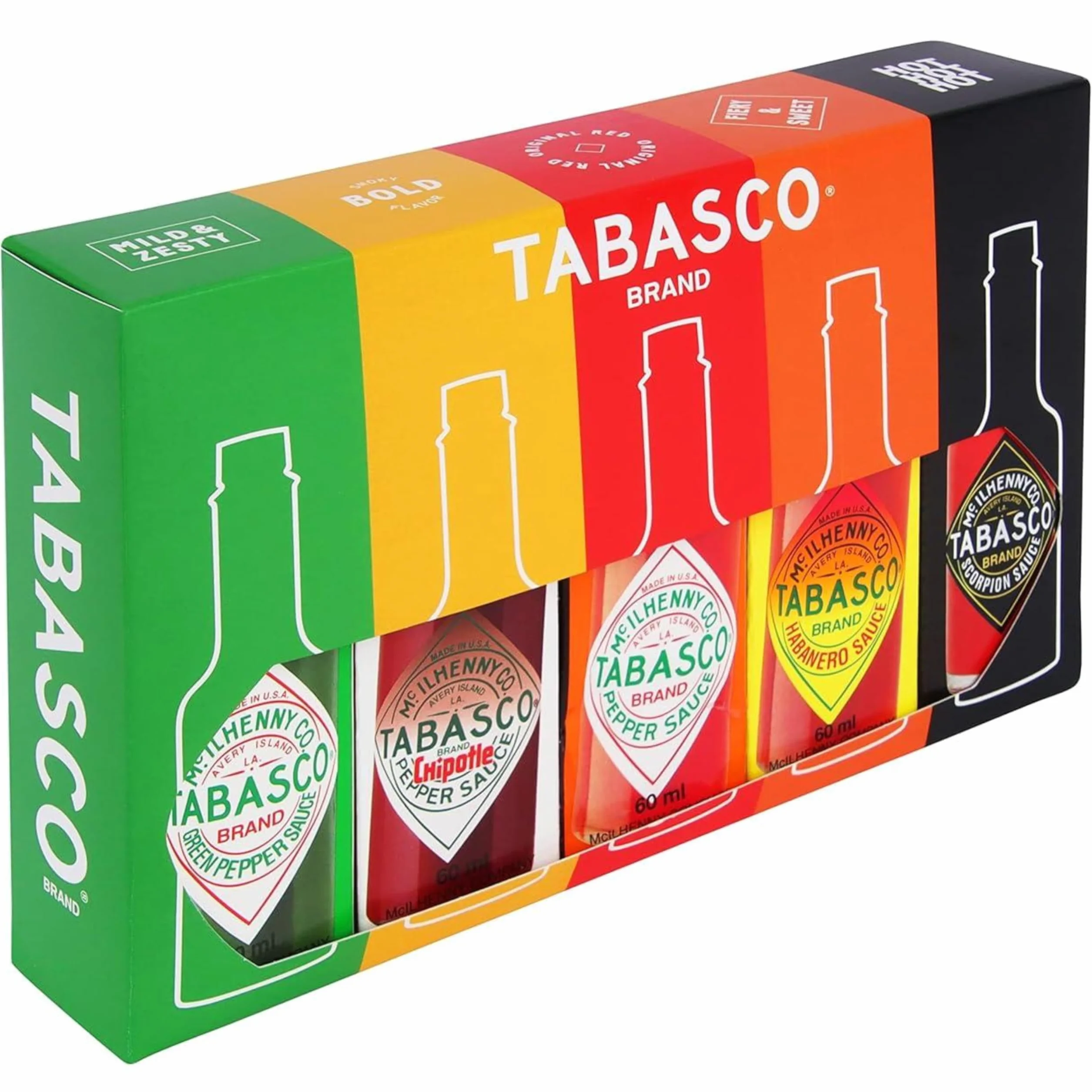 Tabasco Original Set Regalo di Salse - Set regalo di salsa piccante deluxe con 5 gusti diversi (5 x 60ML) - 100% ingredienti naturali - Salsa barbecue.
