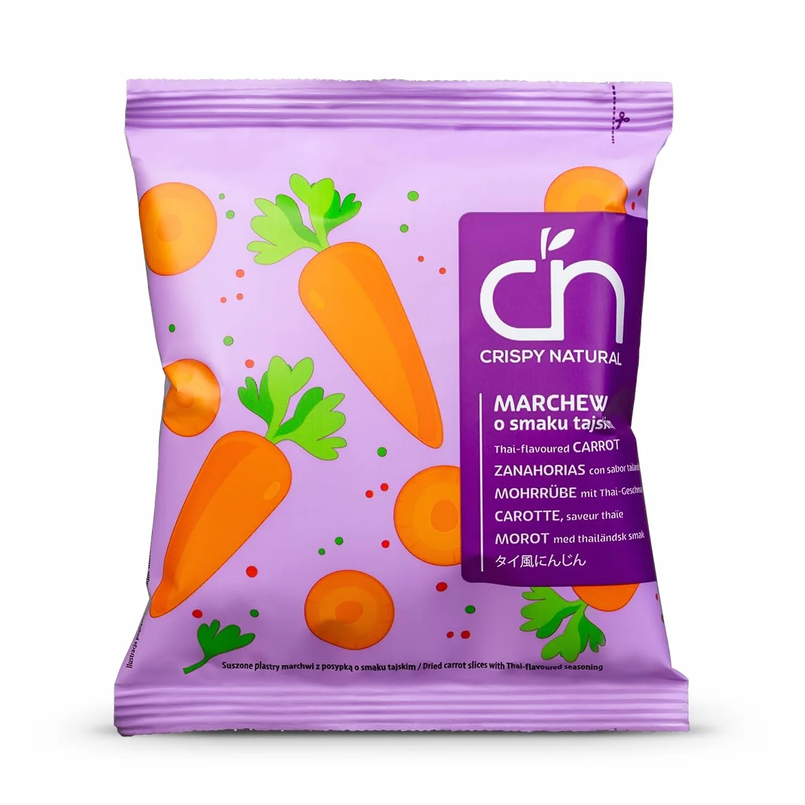 Crispy Natural Chips di Carota al Gusto Thailandese 24x18g Spuntino Naturale Senza Aggiunta di Zucchero Confezioni Pratiche