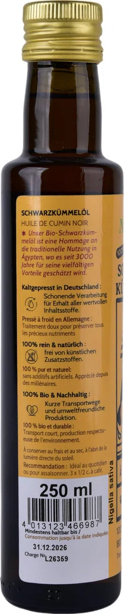 Olio di cumino nero biologico 100% genuino- nigella sativa dall'Egitto 250ml
