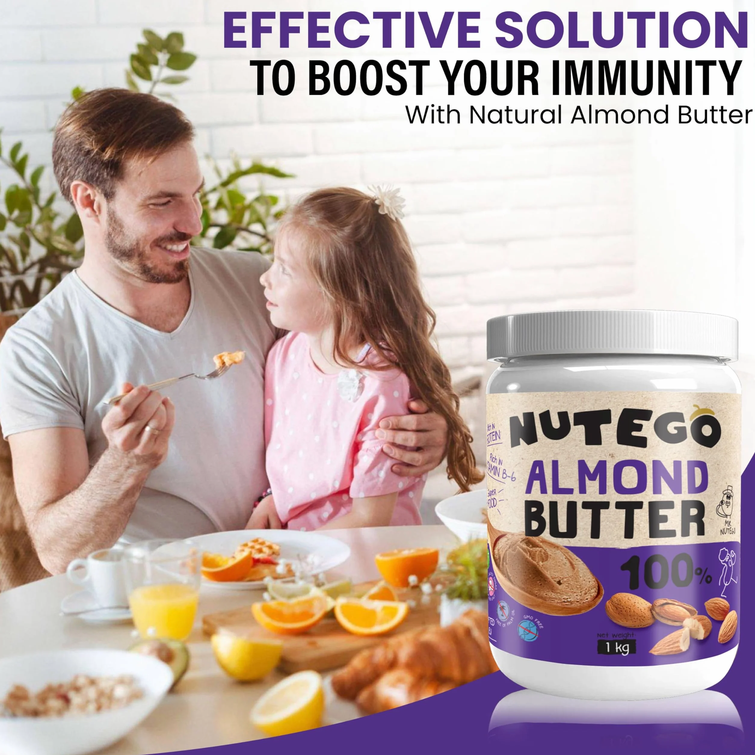 Nutego Burro di Mandorle Cremoso 100% - 1kg Senza Zuccheri - Crema Proteica Spalmabile - Almond Butter Senza Sale, Palmfett e Altri Additivi