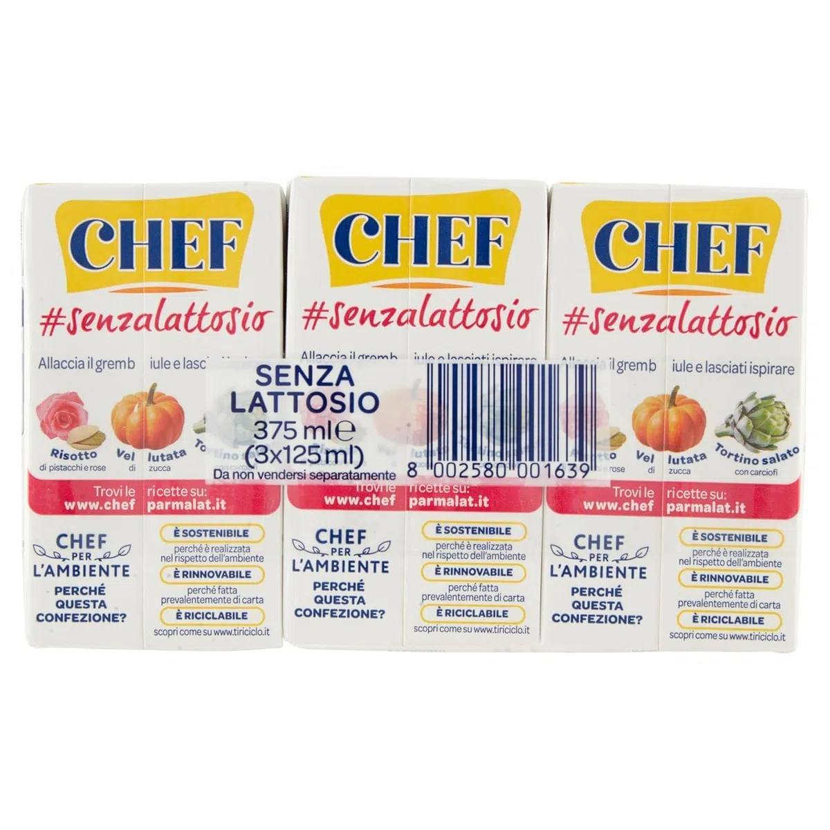 Parmalat Chef Panna da Cucina Senza Lattosio e Senza Glutine, Confezione da 3 x 3 x 125ml, con Portachiavi italy shop service