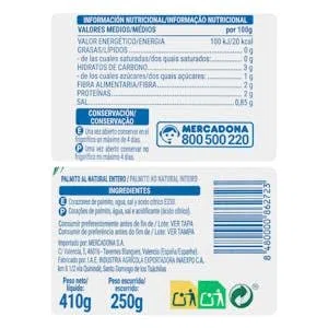 Palmito al naturale intero Farato Barattolo 410 g (250 g strizzato) Confezione 2