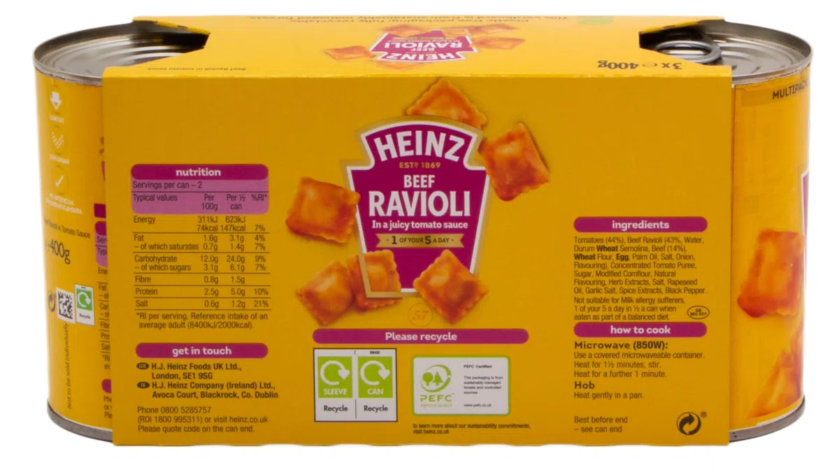 Heinz Ravioli di manzo 3 barattoli Easy Open da 400 g