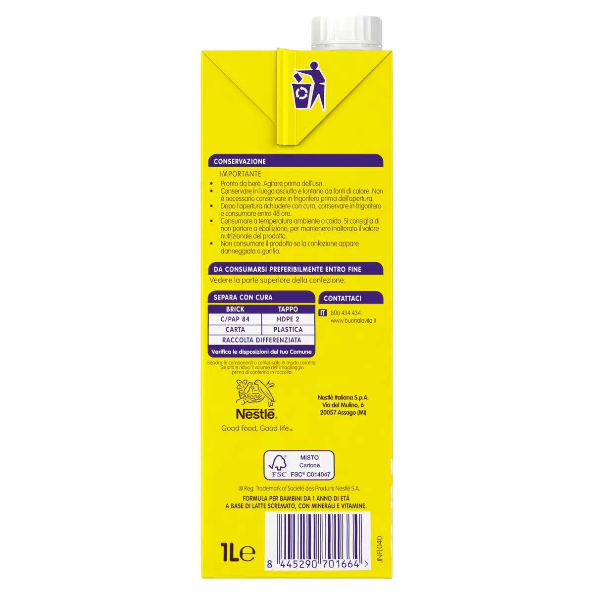 NESTLÉ MIO Latte di Crescita Classico Liquido, 8 Brick da 1L (8L)
