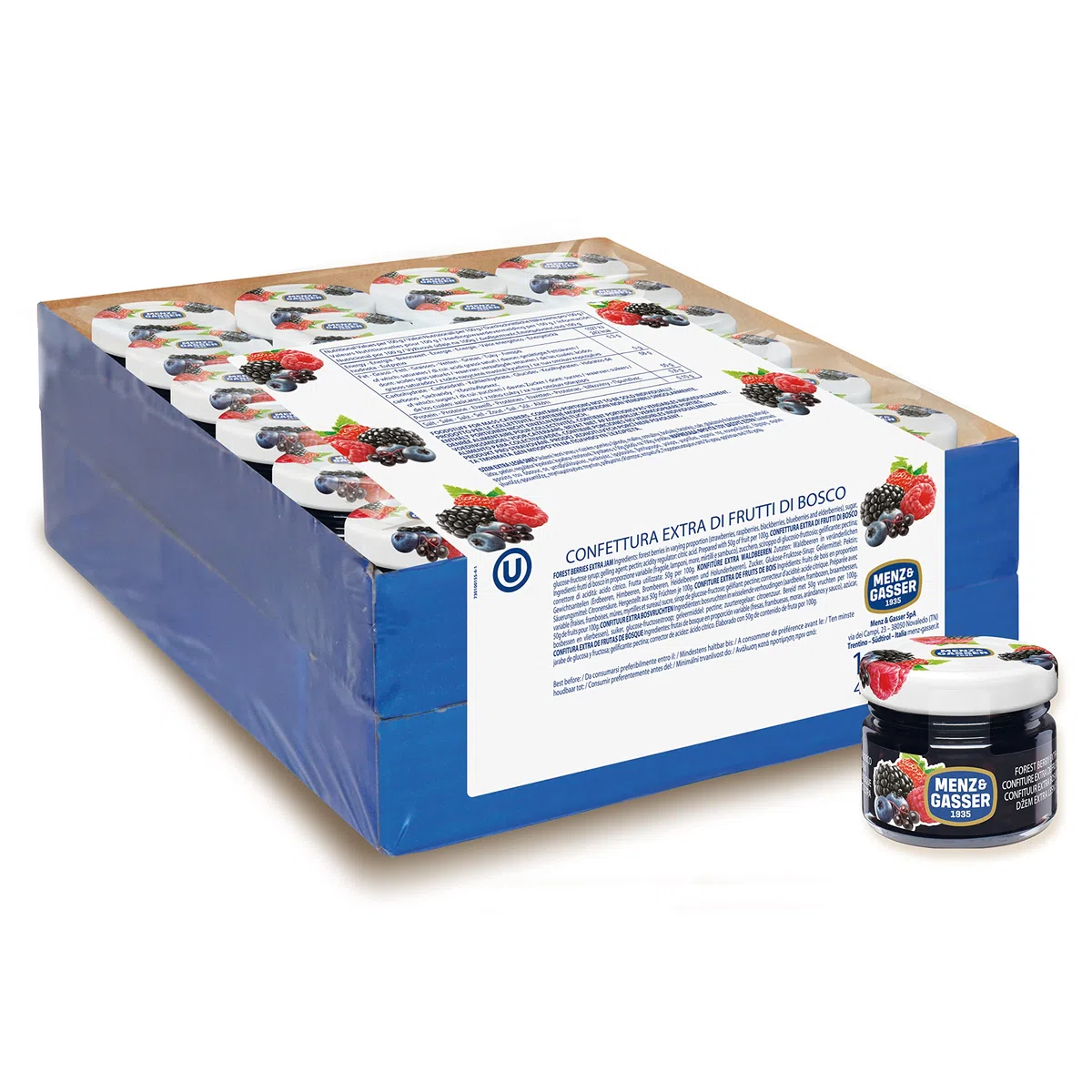 Menz&Gasser Confettura Extra di Frutti di Bosco Monodose Premium Quality, con Frutta di Alta Qualità, 100% Made in Italy, 48 Vasetti x 28 g