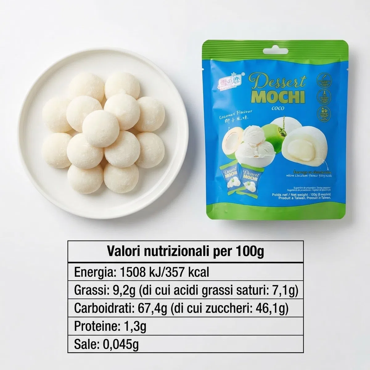 HU TASTE Mochi Dessert Selection: Mix 5 Gusti Pistacchio, Cocco, Menta, Brownie, Caramello Salato - Snack Dolci Giapponesi, Japanese Food Snack Box e Dolci Giapponesi Assortiti, 5 Confezioni