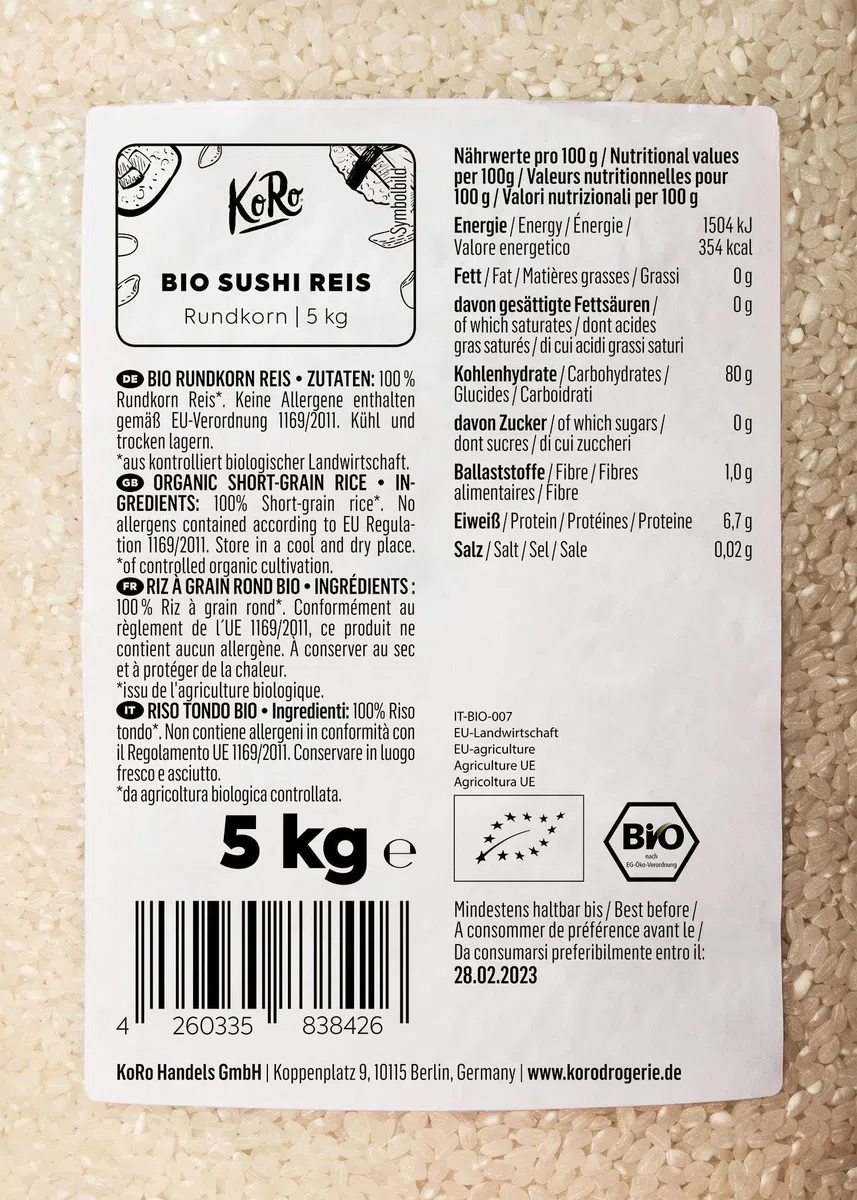 KoRo - Riso per sushi bio 5 kg - Confezione convenienza - Da agricoltura biologica e italiano - Ideale per sushi