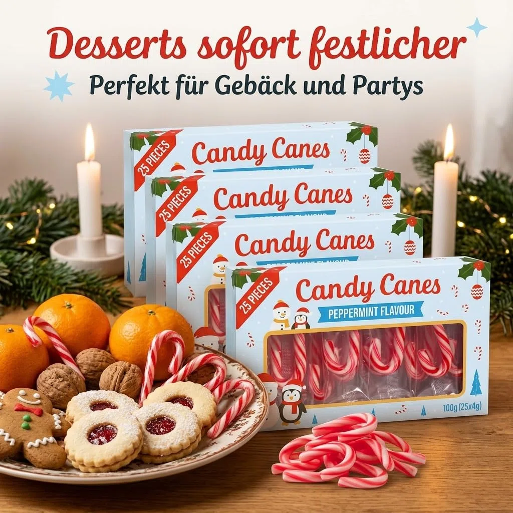 MIJOMA Mini bastoncini di zucchero 100 pezzi – sapore di menta piperita – caramelle di Natale – 4 confezioni da 25 pezzi – vegan halal senza glutine – rosso bianco – classico Candy Canes