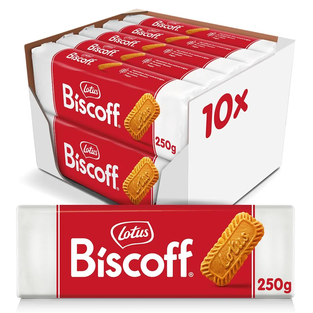 Lotus Biscoff | Biscotti caramellati | Non OGM e vegani | 250 g | Confezione da 10