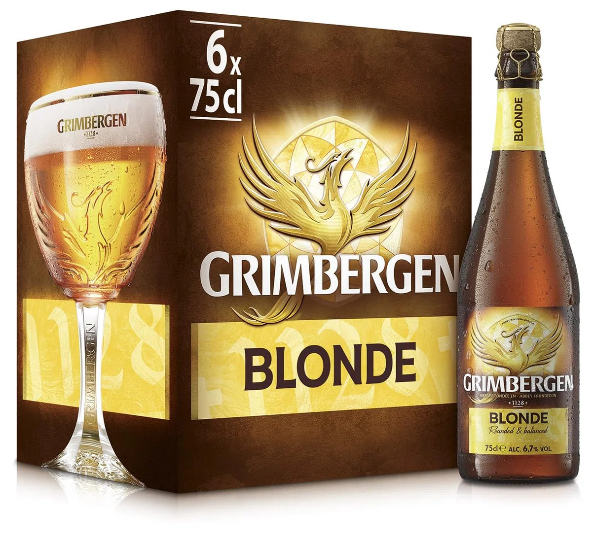Grimbergen Blonde, Cassa con 6 Bottiglie da 75cl, Birra d'Abbazia Blonde Ale, Gusto Morbido e Fruttato, Gradazione Alcolica 6.7% Vol.
