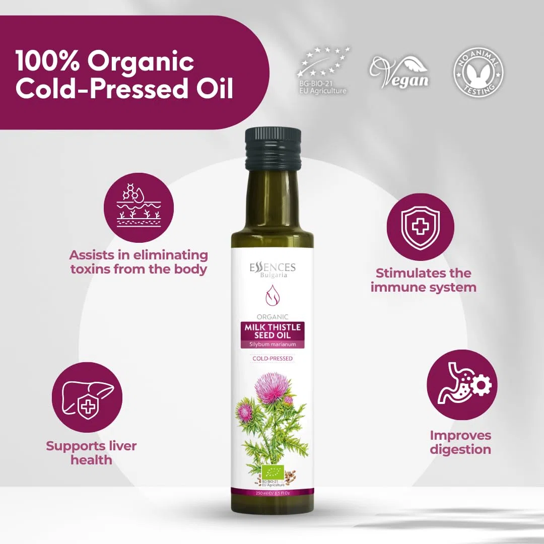 Essences Bulgaria Olio di Cardo Mariano Biologico 250ml | Olio spremuto a freddo 100% naturale | Qualità extra premium | Senza additivi o conservanti | Non OGM | Vegano