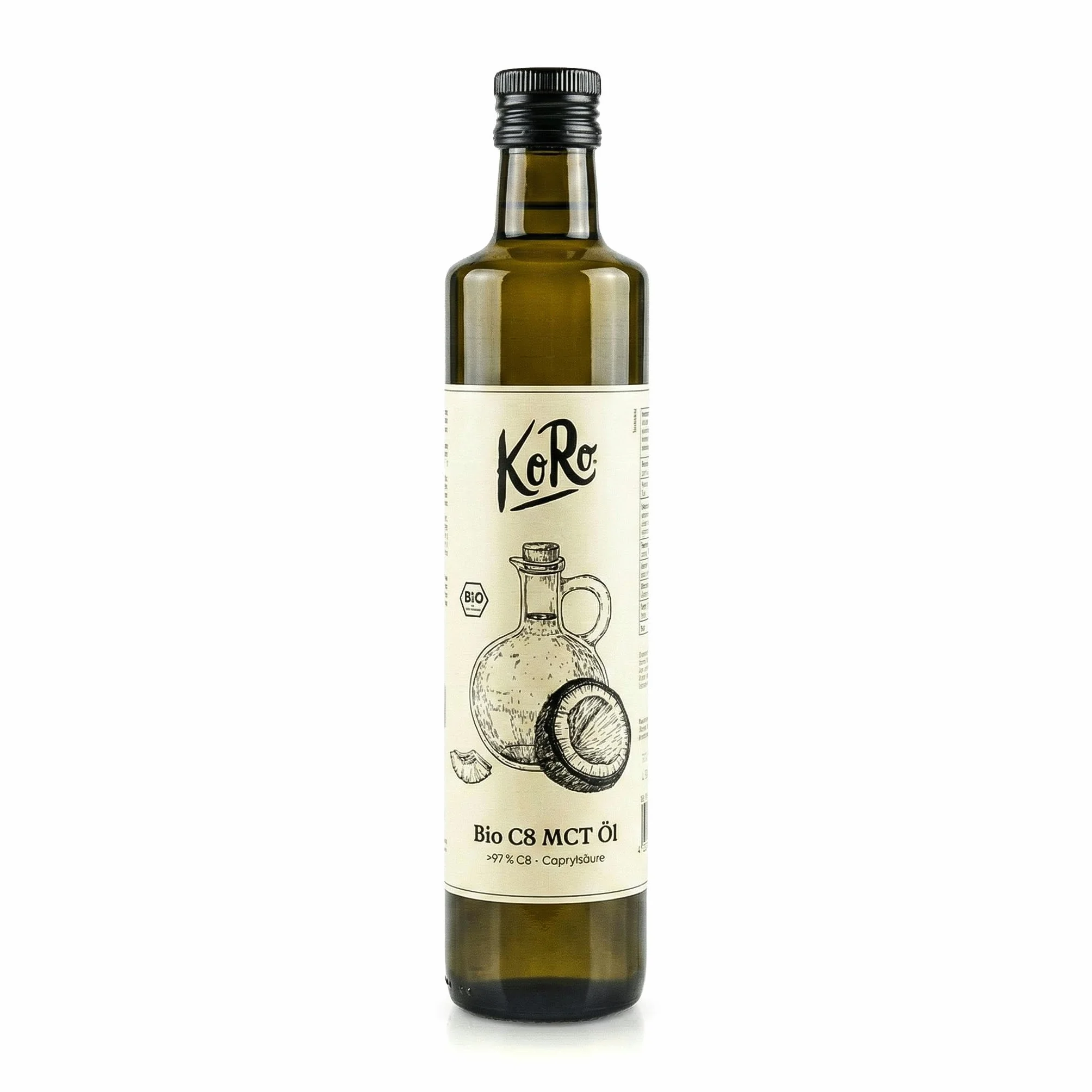 KoRo - Olio MCT C8 bio 500 ml - Ottenuto al 100% da olio di cocco - Contiene acido caprilico puro (C8) - Puramente vegetale