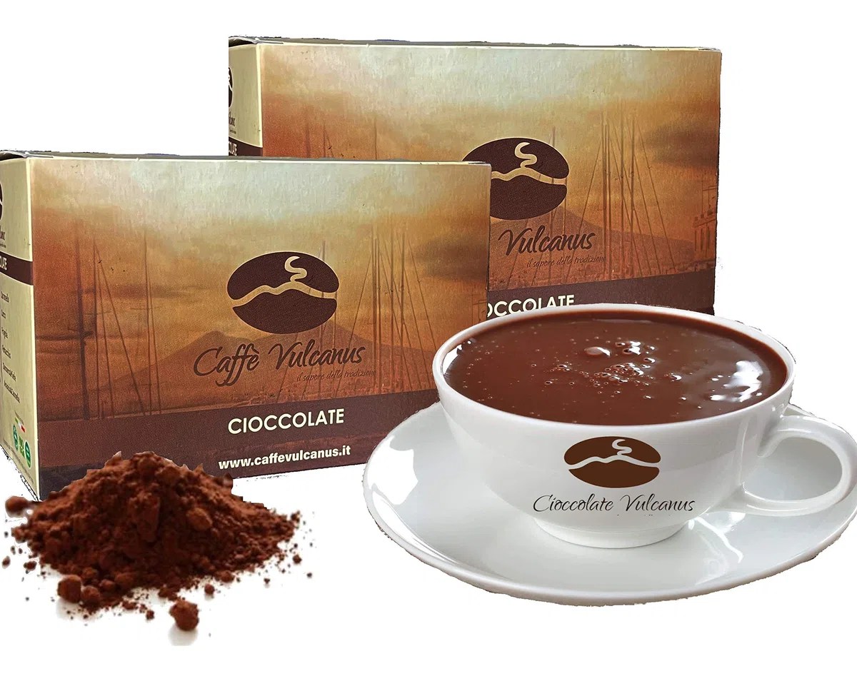 Caffè Vulcanus - Cioccolata calda in 12 gusti - bustine da 30 gr. Non contiene glutine, no OGM e senza grassi idrogenati (24 bustine)