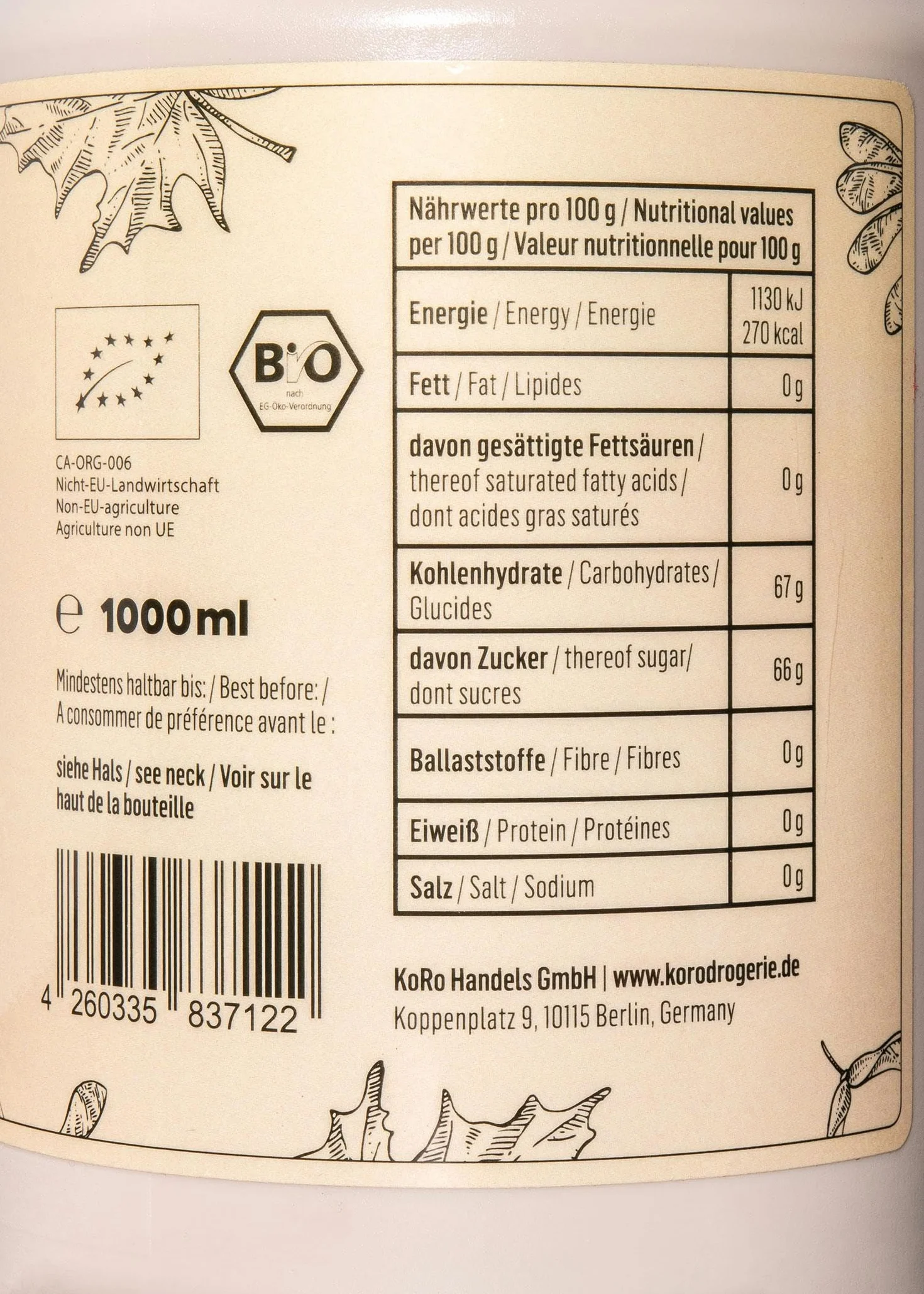 KoRo - Sciroppo d’acero bio grado A 1 L - Naturalmente dolce - Qualità bio - Grado A - Consistenza vellutata