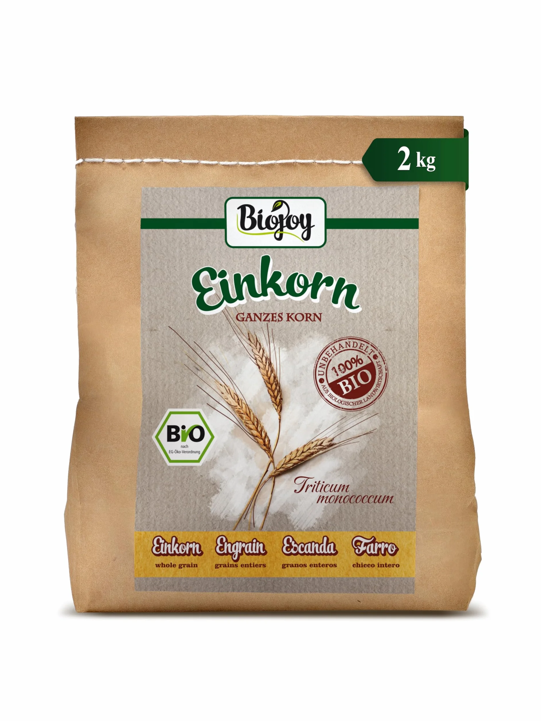 Biojoy Farro Monococco integrale BIO (2 kg) Farro Monococco in chicchi (Triticum monococcum)
