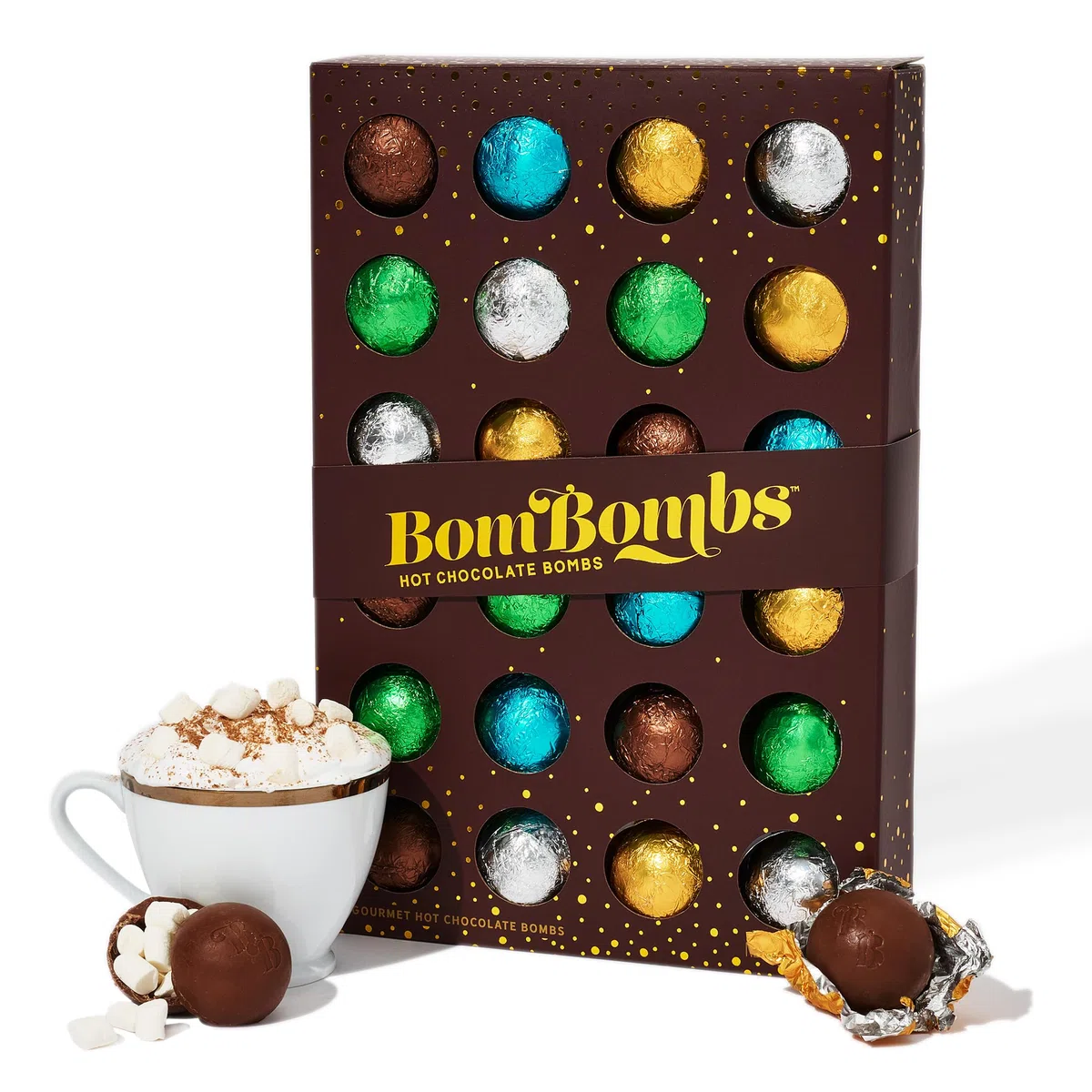 BomBombs, bombe di cioccolata calda, include brownie al fudge, caramello, s'mores, biscotti e panna e bombe di cacao alla menta piperita ripiene di marshmallow, set da 24