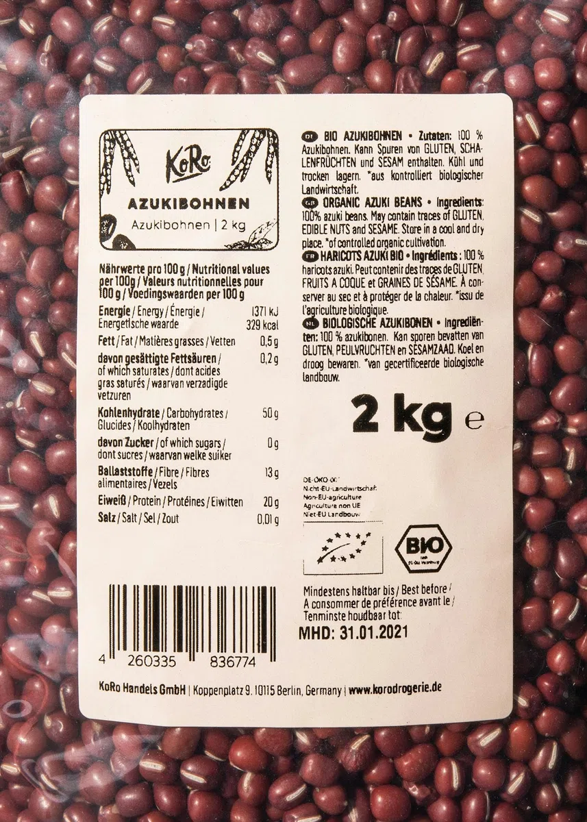 KoRo - Fagioli Azuki bio 2 kg - maxi formato - versatili e da agricoltura biologica - per zuppe, contorni e perfino dolci