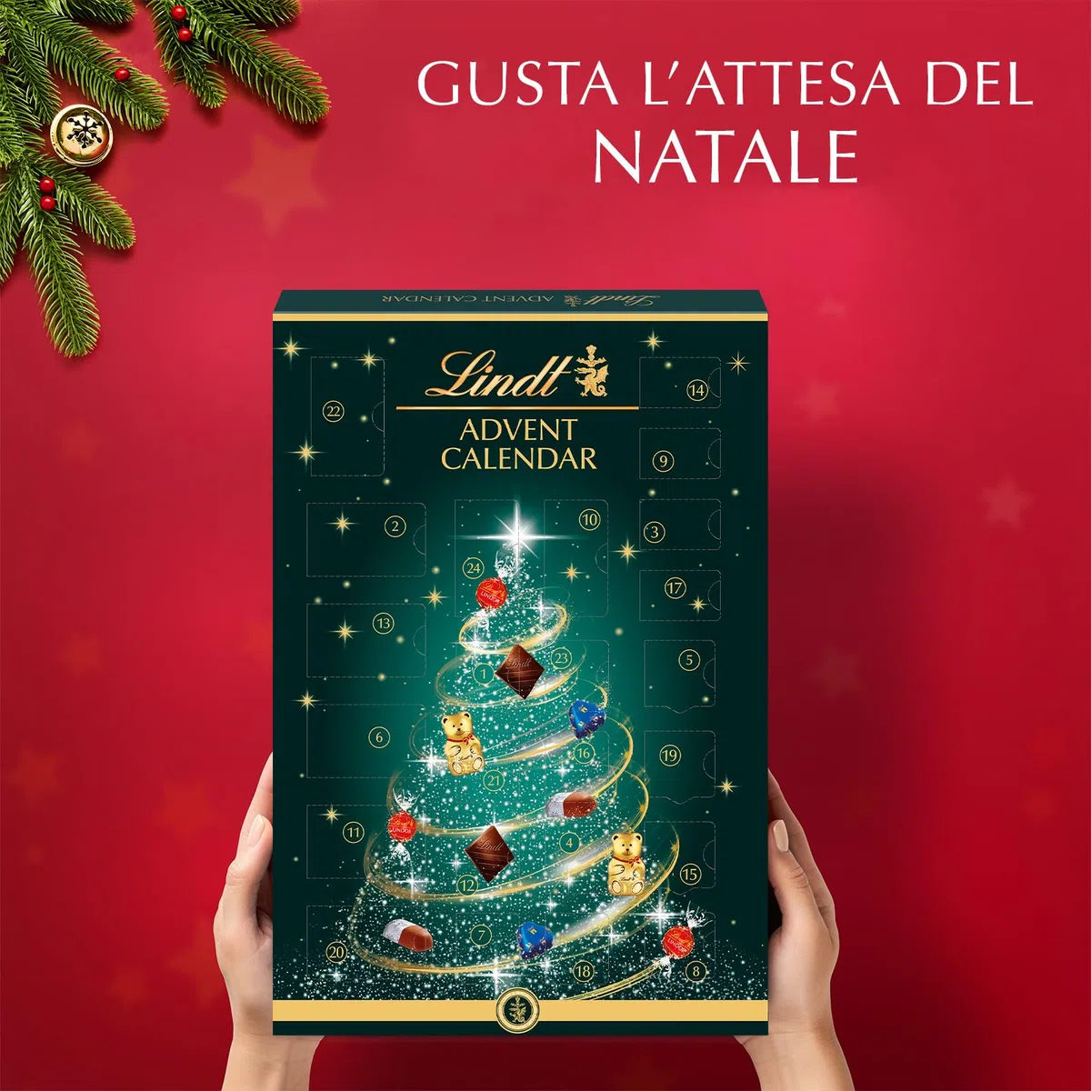 Lindt Calendario Avvento 2025 Albero, Praline di Cioccolato Assortite in confezione natalizia, Formato 221g