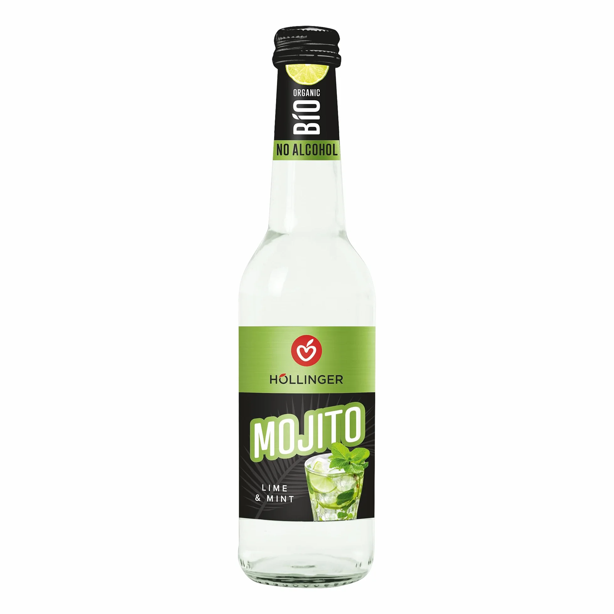 Höllinger Mojito Analcolico Bio, Bevanda al Lime e Menta, Bottiglia di Vetro 330ml, Cocktail Analcolico Premium, Senza Alcool, Biologico Certificato