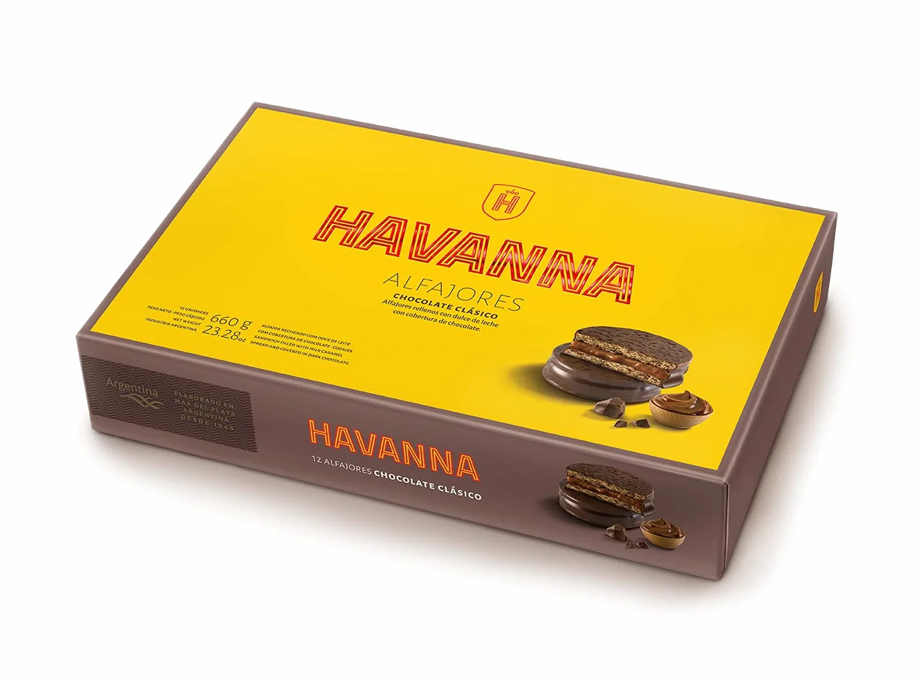 Havanna | Alfajores al Cioccolato | Biscotti Ricoperti Ripieni di Dulce de Leche | 12 unità | 660 g