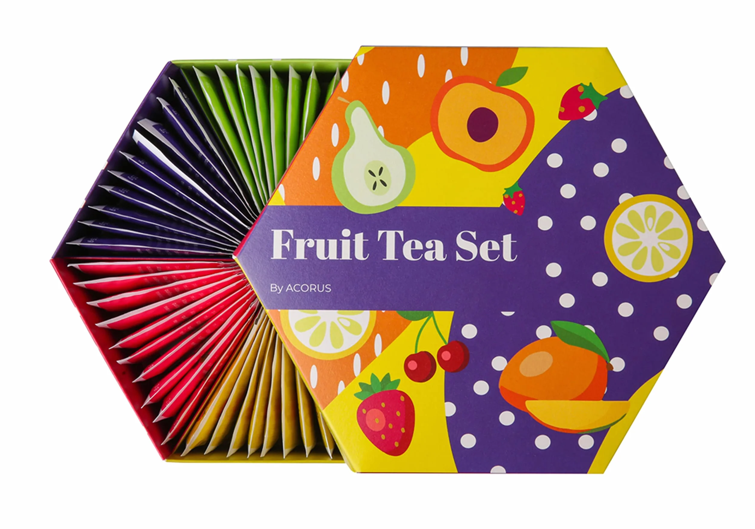 ACORUS Set di Tè alla frutta di lusso | 6 sapori di destinazioni diverse | Set tè regalo | Scatola di selezione grande | Confezioni regalo tè | 60 bustine di tè