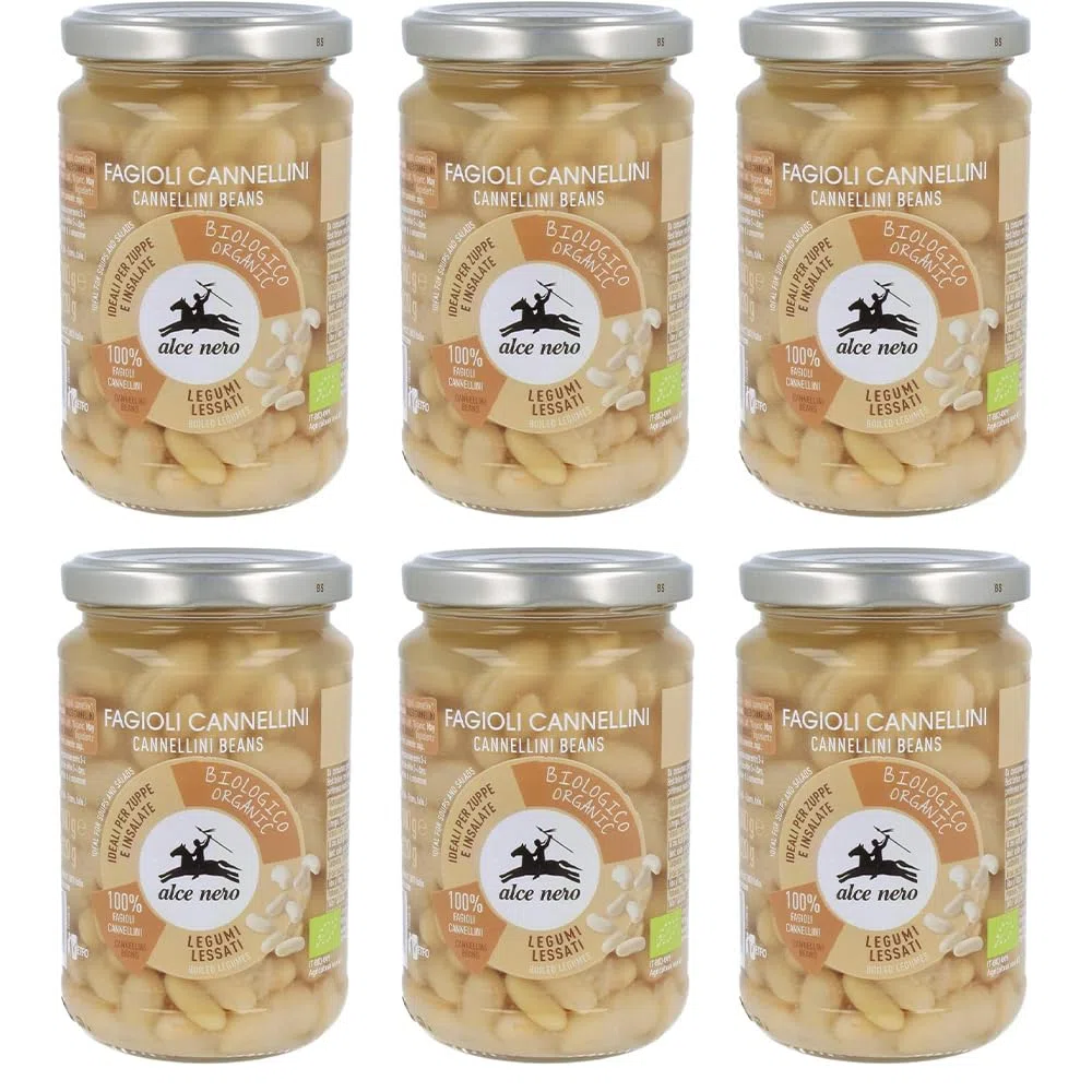 Alce Nero Fagioli Cannellini Biologici, Lessati, 300g, Confezione da 6