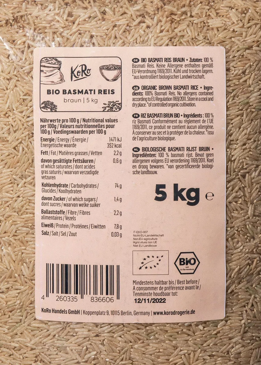 KoRo - Riso Basmati integrale bio 5 kg - Gusto aromatico - Confezione convenienza - Da agricoltura biologica - Ideale per insalate o come contorno