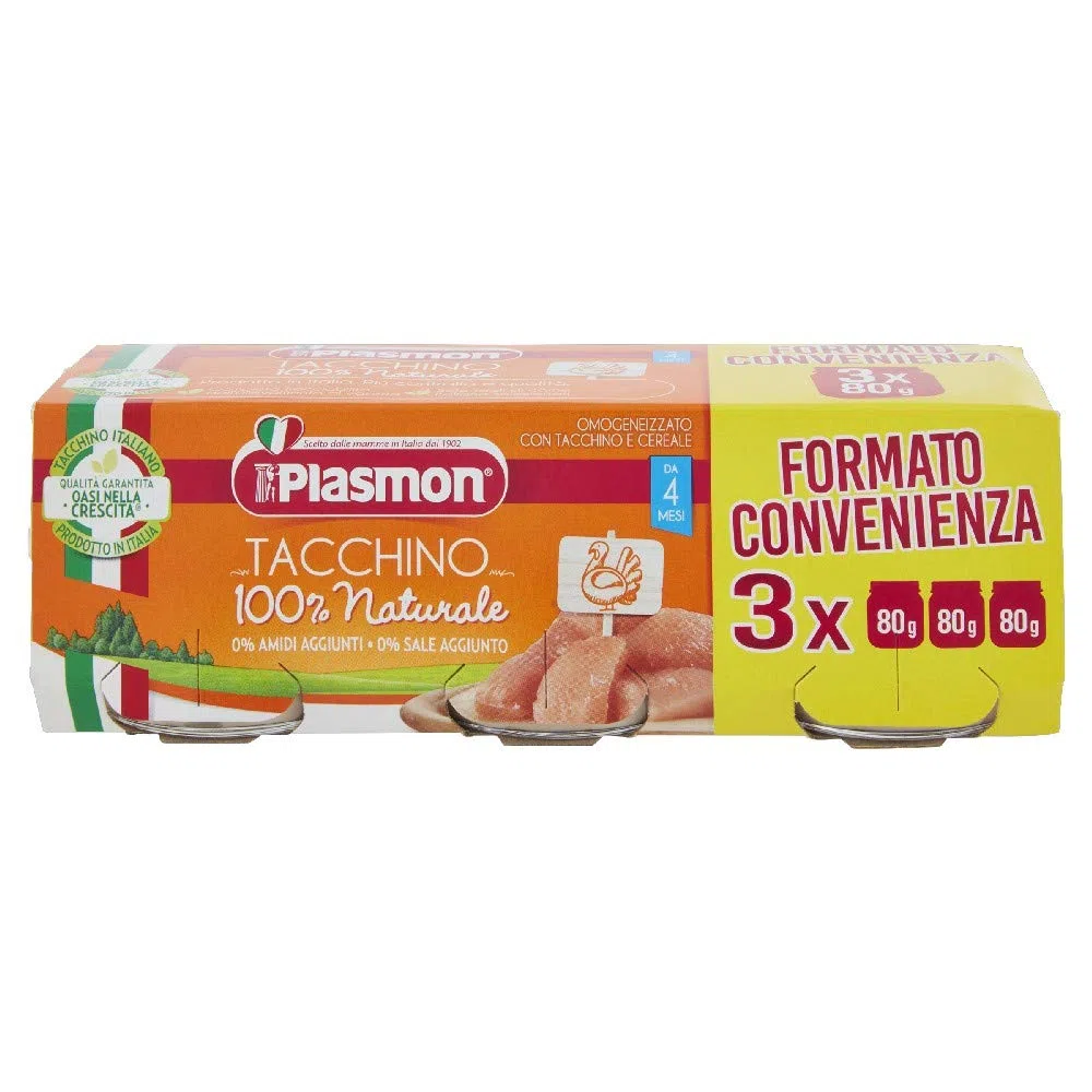Plasmon Omogeneizzato di Tacchino, Confezione da 3x80g - Totale 240 gr
