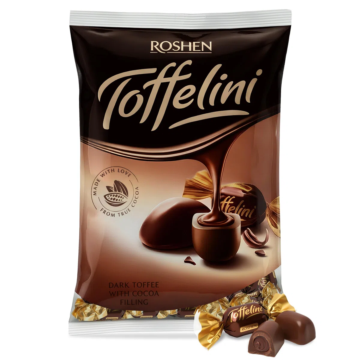 Roshen Toffelini Caramelle al Toffee Ricoperte di Cioccolato Fondente con Ripieno di Cacao, 1 kg