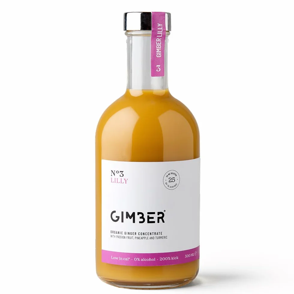 GIMBER N°3 500 ml Lilly – Concentrato di zenzero biologico | Concentrato analcolico di zenzero, frutto della passione, ananas e curcuma | Essenza premium per bevande, cocktail, cocktail e analcolici