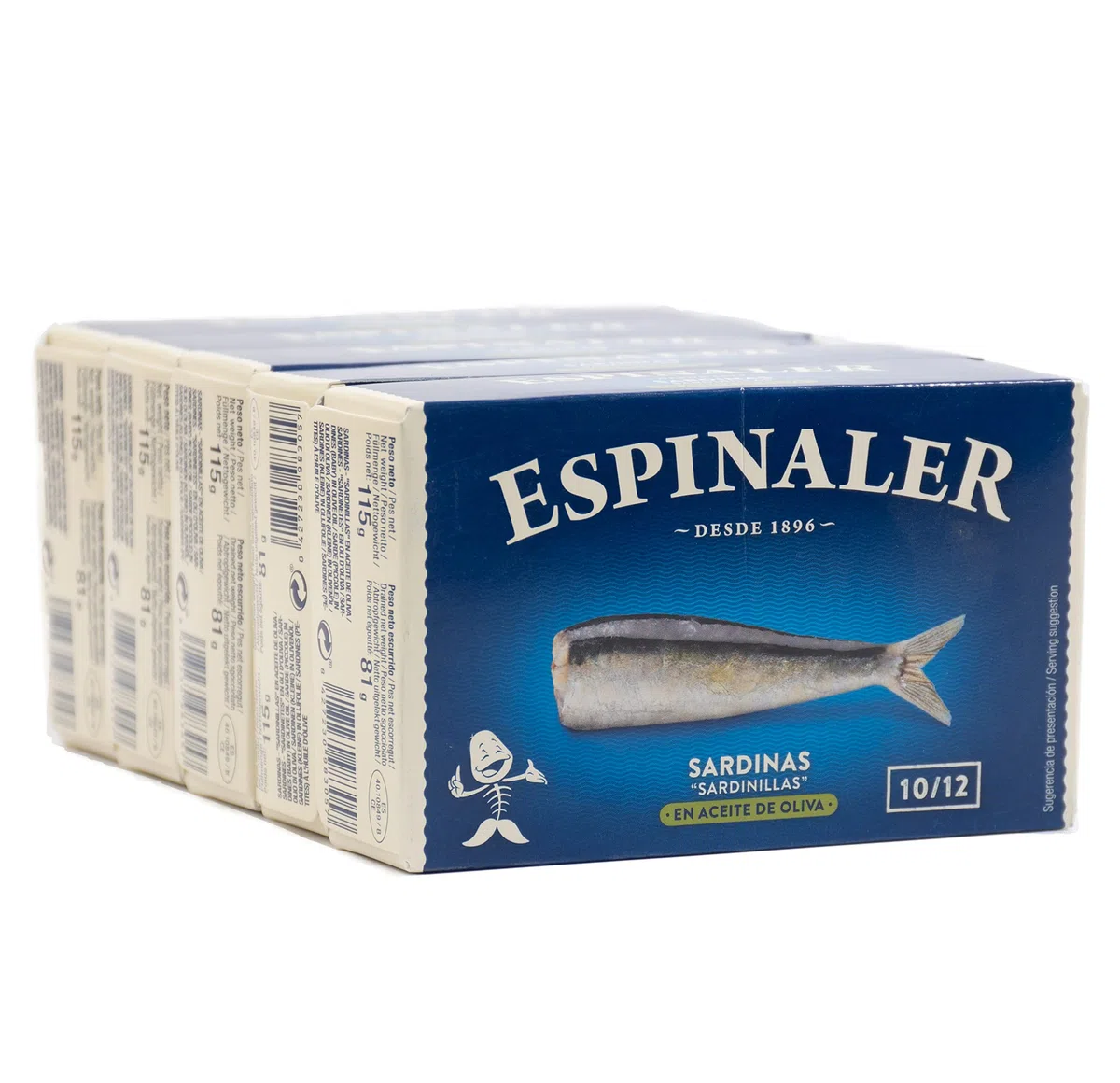 Espinaler Sardine in olio d'oliva - Confezione da 5 lattine da 10-12 sardine in scatola - Sardine in scatola gourmet in olio - Sardine per l'aperitivo o per cucinare.
