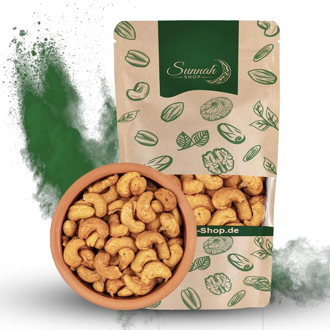 Sunnah Shop® Anacardi piccante, 1 kg, anacardi arrostiti e salati con peperoncino, ideali come snack per intermedi, come cibo per studenti, o come ingrediente speziato in numerosi piatti.