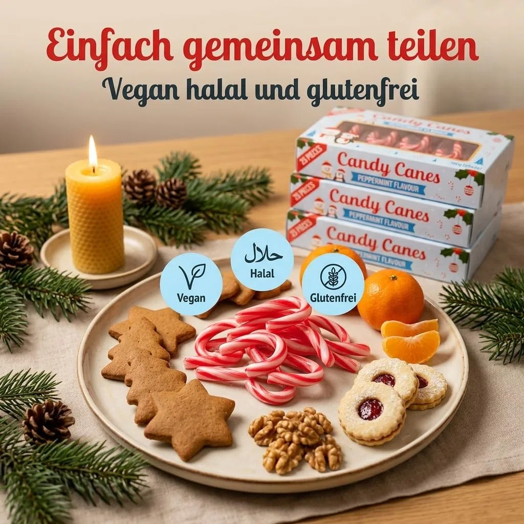 MIJOMA Mini bastoncini di zucchero 100 pezzi – sapore di menta piperita – caramelle di Natale – 4 confezioni da 25 pezzi – vegan halal senza glutine – rosso bianco – classico Candy Canes