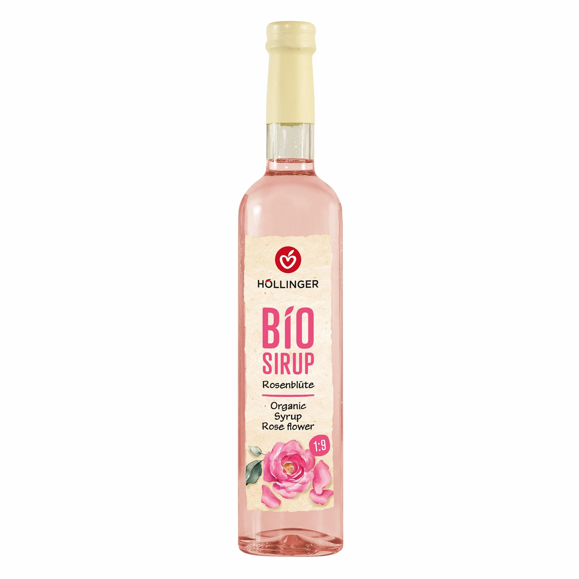 Sciroppo di petali di rosa bio Höllinger - Organic Rose Blossom Syrup, Vegan, 3x500ml Glass Bottle, Floral Flavor